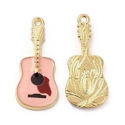 Легкий Лосось Подвески из сплава золотого тона, с печатной эмалью, без кадмия, без никеля и без свинца, гитарный шарм, светлый померанцевый, 27x12x2 мм, отверстие : 1.4 мм