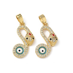 Настоящее золото 18K Латунные микро проложить кубического циркония подвески, с эмалью, змея со злым глазом, реальный 18 k позолоченный, 19x15x4 мм, отверстие : 2.5x5 мм