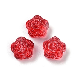 Красный Прозрачные стеклянные бусины, цветы розы, спекающийся лак, красные, 11.5x12x8.5 мм, отверстие : 1.2 мм