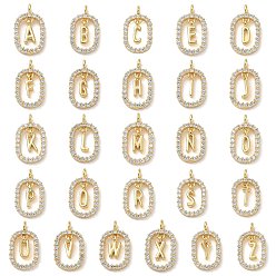 Настоящее золото 18K 26 кулоны из латуни с прозрачным кубическим цирконием, овал с буквами a~z подвески, стойки покрытие, долговечный, без кадмия и без свинца, реальный 18 k позолоченный, 18.5x11x3.8 мм, отверстие : 1.8 мм