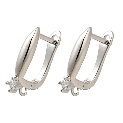 Платина Покрытие стойки латунь микропаве фианит серьги обручи, долговечный, без свинца и без кадмия, платина, 18x10.5x4 мм, отверстие : 1.4 мм, штифты : 0.8x11 мм