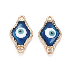 Evil Eye Соединительные подвески из сплава с эмалью синего цвета в виде «злого глаза» с полимерной смолой., стойки покрытие, без кадмия и без свинца и без никеля, золотые, злые глаза, 24x13.5x3 мм, отверстие : 1.6 мм