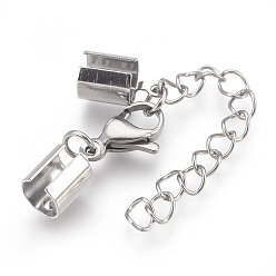 Stainless Steel Color 304 Stainless Steel Chain Extender, with Cord Ends and Lobster Claw Clasps, Stainless Steel Color, 40mm long, Chain Extenders: 42mm, Cord End: 12x6.5x6.5mm, Inner Diameter: 6mm, Clasp: 13x8x3.5mm