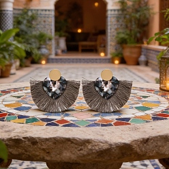 Серый Богемные акриловые серьги-гвоздики, фанат с сердцем, серые, 65x53 мм