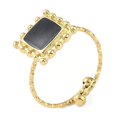 Настоящее золото 18K Ионное покрытие (IP) 304 Эмалированные кольца из нержавеющей стали с квадратными манжетами на пальцах, открытые кольца для женщин, реальный 18 k позолоченный, внутренний диаметр: регулируемый