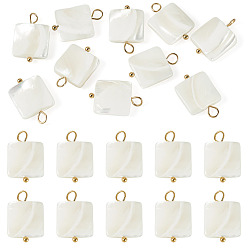 Golden 10Pcs Natural Shell Square Pendants, with 304 Stainless Steel Loops, Seashell Color, Ion Plating(IP), Golden, 18~18.5x12.5x3.5mm, Hole: 1.8~2mm