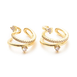 Настоящее золото 18K Серьги-манжеты из прозрачного кубического циркония, латунные украшения без пирсинга для женщин, без кадмия и без свинца, реальный 18 k позолоченный, 13x11x9 мм, внутренний диаметр: 8 мм