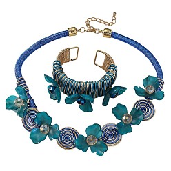 Темно-бирюзовый Наборы из цветочного сплава, алюминия и смолы, ожерелья и браслеты-манжеты, темные бирюзовый, 510 мм