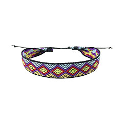 Purple Bohemia Polyester Braided Flat Cord Bracelet, Adjustable Bracelet for Women, Purple, 6-1/2~9-7/8 inch(16.5~25cm)