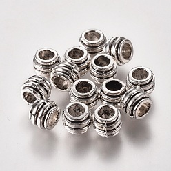 Античное Серебро Тибетский стиль сплава баррель большое отверстие европейские шарики, без кадмия и без свинца, античное серебро, 6x8 мм, Отверстие : 4 мм , около 1310 шт / 1000 г