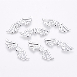 Silver Wing Alloy Beads, Silver Color Plated, 13x44x4mm, Hole: 2mm