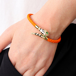 Темно-Оранжевый Браслеты-манжеты из сплава кубических цирконий и эмали с плетеным шнуром из искусственной кожи, змея, темно-оранжевый, внутренний диаметр: 2~2-1/2 дюйм (5~6.5 см)
