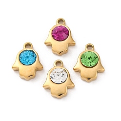 (52) Непрозрачная лаванда 304 из нержавеющей стали горный хрусталь подвески, ионное покрытие (ip), реальный 14 k позолоченный, пальмовые прелести, разноцветные, 17x13.5x5.5 мм, отверстие : 2 мм