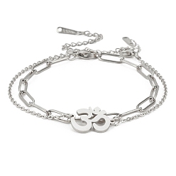 Нержавеющая Сталь Цвет Устойчивые к потускнению 304 наборы браслетов из цепочек-скрепок и тросов из нержавеющей стали, Штабелируемые браслеты с символом чакры для женщин, цвет нержавеющей стали, 6-3/4 дюйм (17 см)