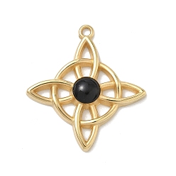 Черный 304 нержавеющей стальной эмали подвески, очарование тройственного узла, вакуумное покрытие pvd, реальный 18 k позолоченный, чёрные, 27.5x25x4.5 мм, отверстие : 1.5 мм