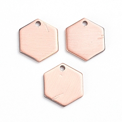 Brushed Red Copper Латунь прелести, штамповка пустой метки, долговечный, шестиугольник, щеткой красная медь, 12x10x1 мм, отверстие : 1.2 мм