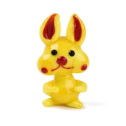 Желтый Фигурка кролика лэмпворк ручной работы, украшение для дисплея, для домашнего украшения рабочего стола, желтые, 25~27x14~16.5x13~14 мм