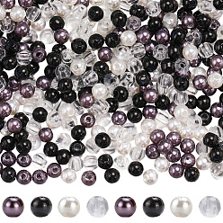 (52) Непрозрачная лаванда 1200 шт 4 акриловые бусины в стиле имитация жемчуга, окрашенные, круглая бусина из перламутрового стекла с росписью для запекания, круглые, разноцветные, 4~5x3.5~5 мм, отверстие : 1 мм, 300 шт / стиль
