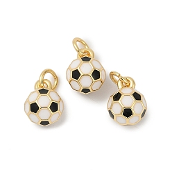 Football Латунь эмаль подвески, яйца, стойки покрытие, без кадмия и без свинца, долговечный, реальный 18 k позолоченный, круглые, с целью перехода в кольце, футбол, 10x6.5~7 мм, отверстие : 3.4 мм