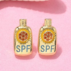 Настоящее золото 18K Латунные микро проложить серьги стержня кубического циркония, стойки покрытие, долговечный, без свинца и без кадмия, бутылка, реальный 18 k позолоченный, 16x8.5 мм