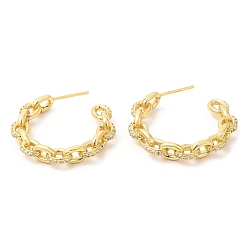 Настоящее золото 18K Латунные круглые серьги-гвоздики с фианитами, полукруглые серьги для женщин, без свинца и без кадмия, реальный 18 k позолоченный, 26x5 мм