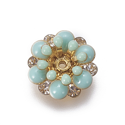 Аква Шапочки и конусы для бусин, латунные, с эмалью и стразами, цветок, золотые, вода, 12x5 мм, отверстия: 0.8 mm, Внутренний диаметр: 3 mm