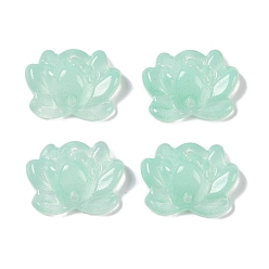 Turquoise Moyen Perles de verre de peinture de cuisson, lotus, turquoise moyen, 15.5x20.5x7.5mm, Trou: 1.2mm
