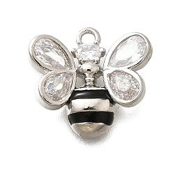 Платина Латунные микро проложить кубического циркония подвески, прелести пчел, платина, 13x14.5x3.5 мм, отверстие : 1.4 мм
