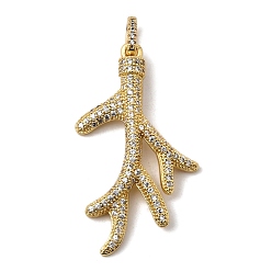 Прозрачный Латунные микро проложить кубического циркония подвески, ветка/коралл, реальный 18 k позолоченный, без свинца и без кадмия, долговечный, прозрачные, 37.5x22x4 мм, отверстие : 3x5 мм