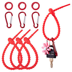 Красный Создание наборов для поиска, включая пружинные кольца из цинкового сплава, силиконовые кабельные стяжки и карабины из алюминиевого сплава для скалолазания, красные, 20x3.5 мм, 7 датчик, внутренний диаметр: 13 мм, 6 шт