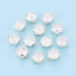 Кристалл Пришить бусины монте из стразов, с настройками латуни, аксессуары для одежды, плоско-круглые, кристалл, 7.2x5.9 мм, отверстие : 1 мм, около 720 шт / упаковка