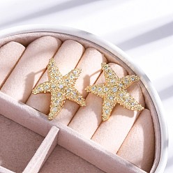 Морская звезда Серьги-гвоздики из латуни с микро-паве из прозрачного кубического циркония для женщин, без кадмия и без свинца, долговечный, реальный 18 k позолоченный, морская звезда, 28x25 мм