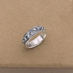 Античное Серебро Кольца на палец из латуни с узором «благоприятные облака» для мужчин., античное серебро, внутренний диаметр: регулируемый