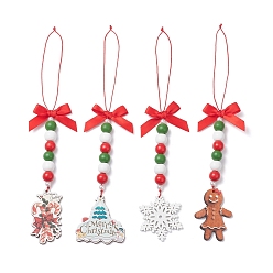 (52) Непрозрачная лаванда 4 шт. рождественские деревянные подвесные украшения, с акриловыми бусинами из искусственного жемчуга и полиэстеровым бантом, разнообразные, разноцветные, 195~240 мм