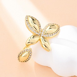 Настоящее золото 18K Латунные кольца-манжеты с микропаве и прозрачным цирконием для женщин, глаз бабочки и лошади, стойки покрытие, без кадмия и без свинца, долговечный, реальный 18 k позолоченный, размер США 8 1/2 (18.5 мм)