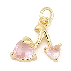 Pink Латунные микропаве прозрачные кубические циркониевые подвески, сердце, без кадмия и без свинца, долговечный, стойки покрытие, реальный 18 k позолоченный, с целью перехода в кольце, розовые, 13x16x4.5 мм, отверстие : 3 мм