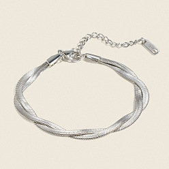 Couleur Acier Inoxydable 304 Bracelet en acier inoxydable à chaîne serpent plate torsadée à 4 brins, sans ternissement, couleur inox, 2 pouce (6.69 cm)