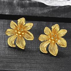 Настоящее золото 18K Латунь серьги, стойки покрытие, долговечный, без свинца и без кадмия, цветок, реальный 18 k позолоченный, 15x16.5 мм