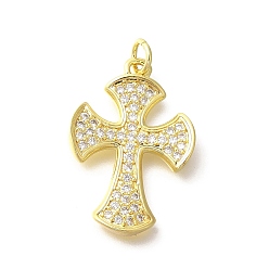Настоящее золото 18K Латунные микропаве прозрачные подвески с фианитом, крест прелести, с целью перехода в кольце, реальный 18 k позолоченный, 25x17.5x2.5 мм, отверстие : 3 мм