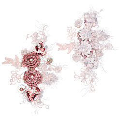 Розово-Коричневый 2 шт. заплатки с цветочным рисунком из полиэстера, вышитые нитками, для пришивания и термофиксации, для аксессуаров для одежды, розово-коричневый, 350x228x14 мм, 2 шт / комплект