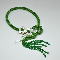 Vert Fleurs perlées de verre colliers de lasso, avec perle et coquille, verte, 31.4 pouce