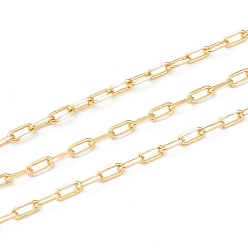 White Handmade Golden Brass Enamel Link Chains, Cable Chains, with Spool, Soldered, Long-Lasting Plated, Oval, White, 7x3x1mm, 32.8 Feet(10m)/roll