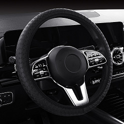 Black PU Leather Steering Wheel Cover, Skidproof Cover, Universal Car Wheel Protector, Black, 380mm
