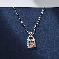 Платина 925 ожерелья с подвеской для сумочки из стерлингового серебра с оранжево-красными кубическими цирконами для женщин, родий, платина, 16.34 дюйм (41.5 см)