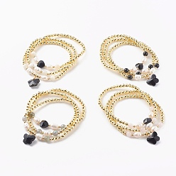Mixed Stone Brass Stretch Charm Bracelets Sets, with Gemstone Beads, Non-magnetic Synthetic Hematite Beads, Glass Beads and Natural Pearl Beads, Heart & Butterfly, Inner Diameter: 2-1/4 inch(5.8cm), 2-1/8 inch(5.4cm), 2-1/8 inch(5.5cm), 3pcs/set