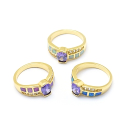 Golden Zirkonia Fingerringe, mit synthetischen Opal- und Messingbefunden, langlebig überzogen, ellipsenförmige, Größe 7, mauve, golden, 17.5 mm