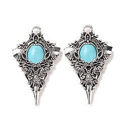 Antique Silver Synthetic Turquoise Pendants, Kite Charms, with Alloy Findings, Antique Silver, 44x26x6.5mm, Hole: 3.5mm