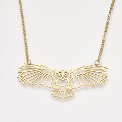 Золотой 201 подвесные из нержавеющей стали ожерелья, с кабельными цепями, сова, золотые, 18.3 дюйм (46.5 см), 2 мм, Сова: 25x59.5x1 мм