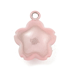 Pink Brass Bell Pendants, Cherry Blossom Shape, Pink, 25x21x16.5mm, Hole: 3mm