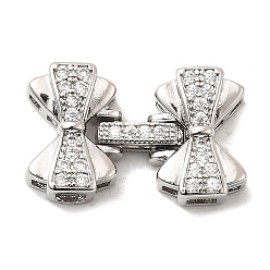 Платина Латунное микропейв, прозрачный кубический цирконий, складные застежки, бантом, платина, 24x14.5x5 мм, отверстие: 3x2.5мм 2x2мм
